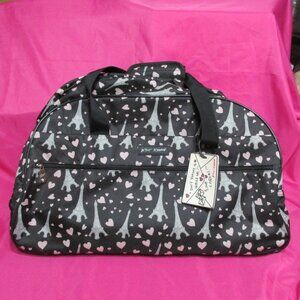 P1259-NWOT Betsey Johnson Paris in Love Canvas Rolling Travel Bag